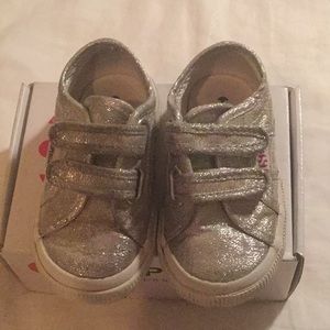 Superga sparkly silver velcro sneakers